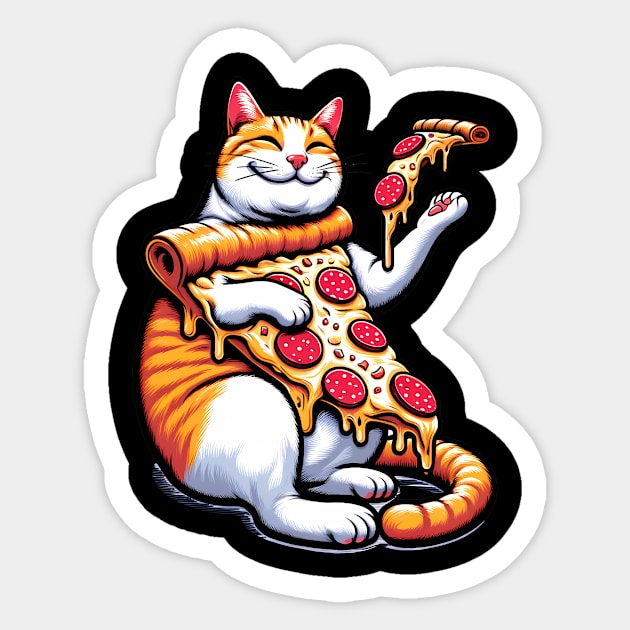 Funny Orange Cat with Pizza, Funny Pizza Lover Sticker by logiamerch